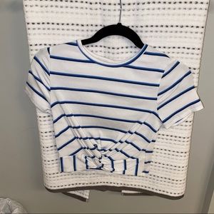 Blue white and black striped cross t-shirt